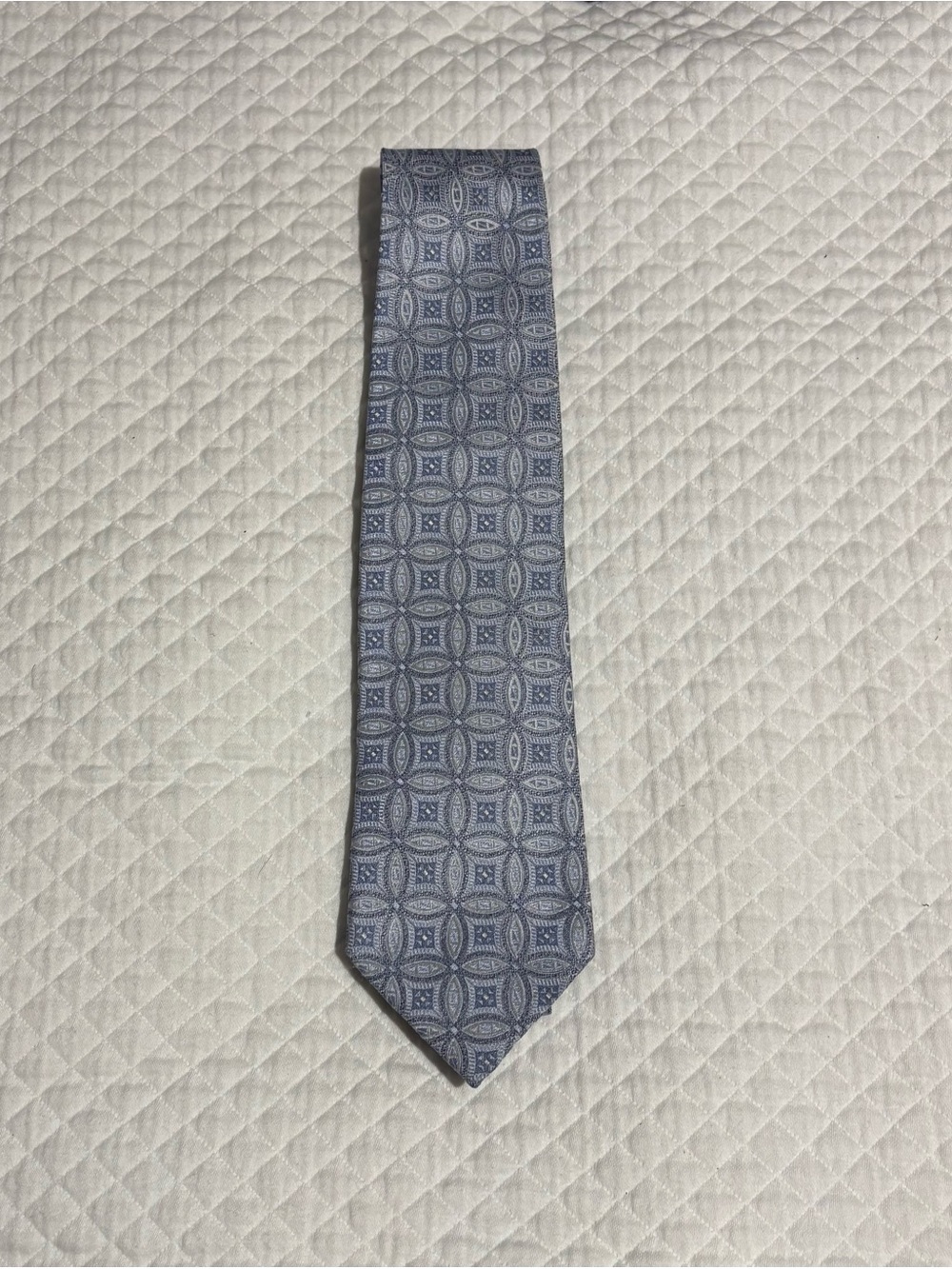 Villa Bolgheri Vintage Men's Light Blue Geometric Pattern 100% Silk Tie